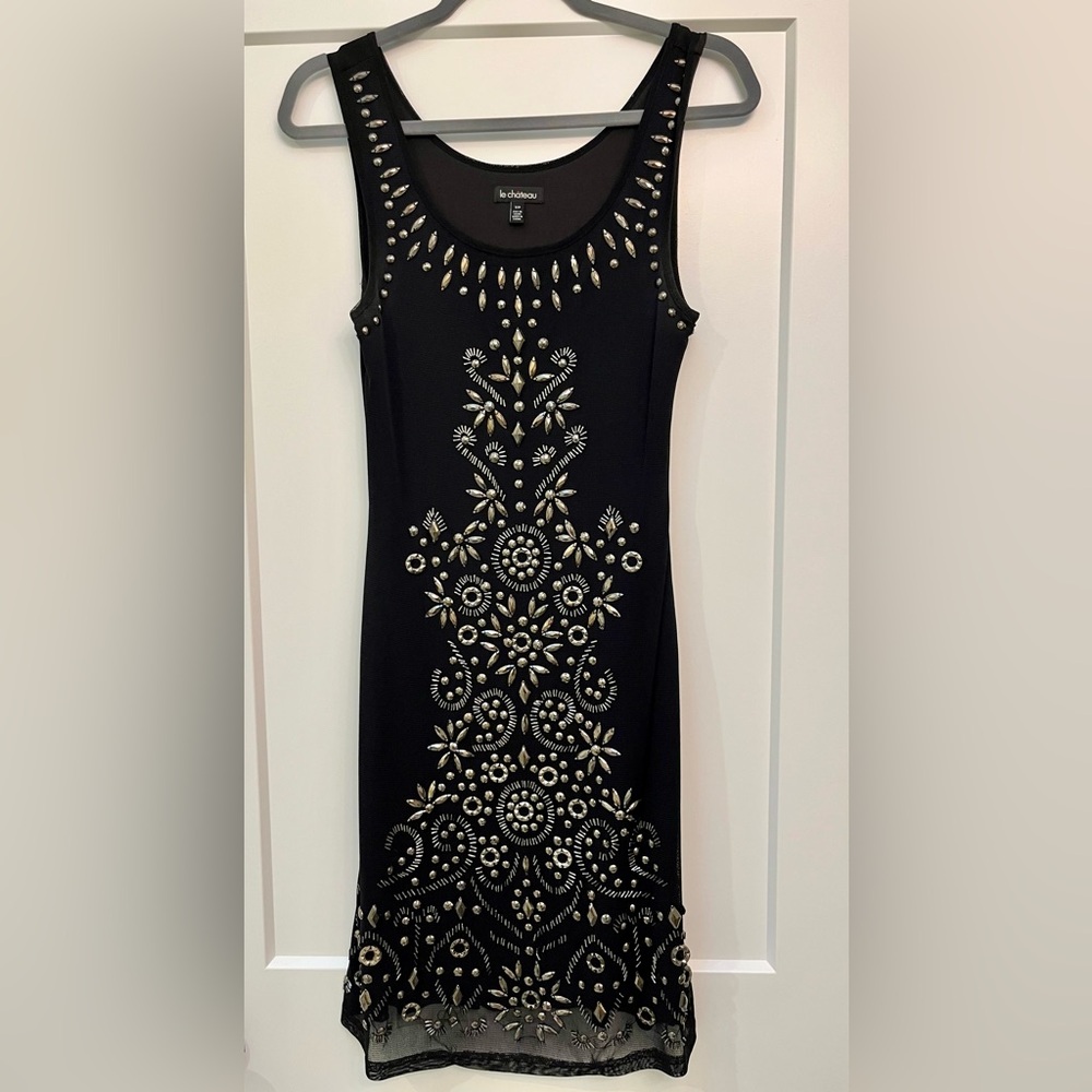 Vintage Le Chateau Little Black Dress Ornate Beaded Overlay